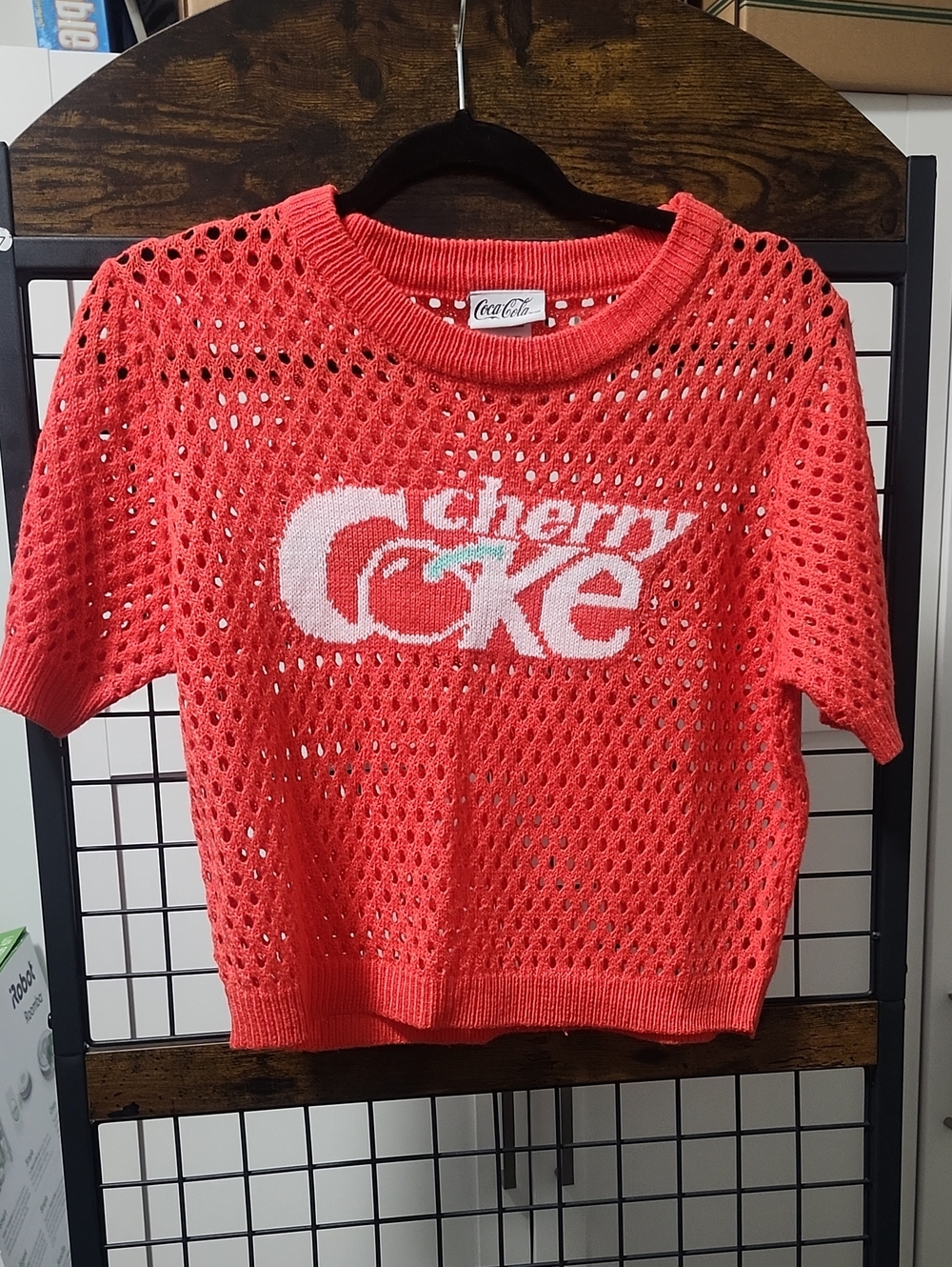 Coca Cola  Red Open-Knit Cherry Coke Tee EUC